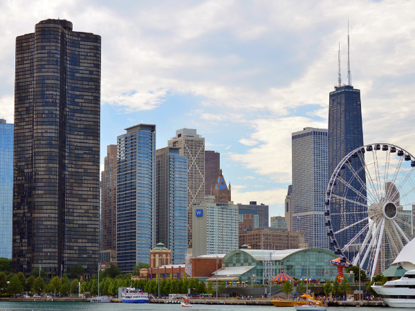 Navy Pier and Chicago Skyline from Lake Michigan