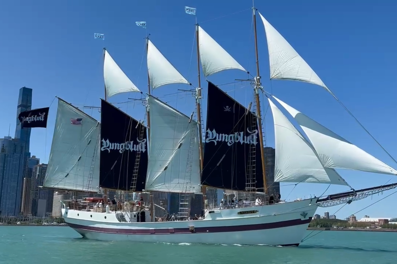 Tall Ship Windy flying YUNGBLUD sails